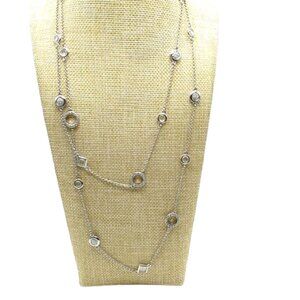 Lia Sophia Necklace Long Silver-Tone Open Circles Diamond Shapes Rhinestones 46"